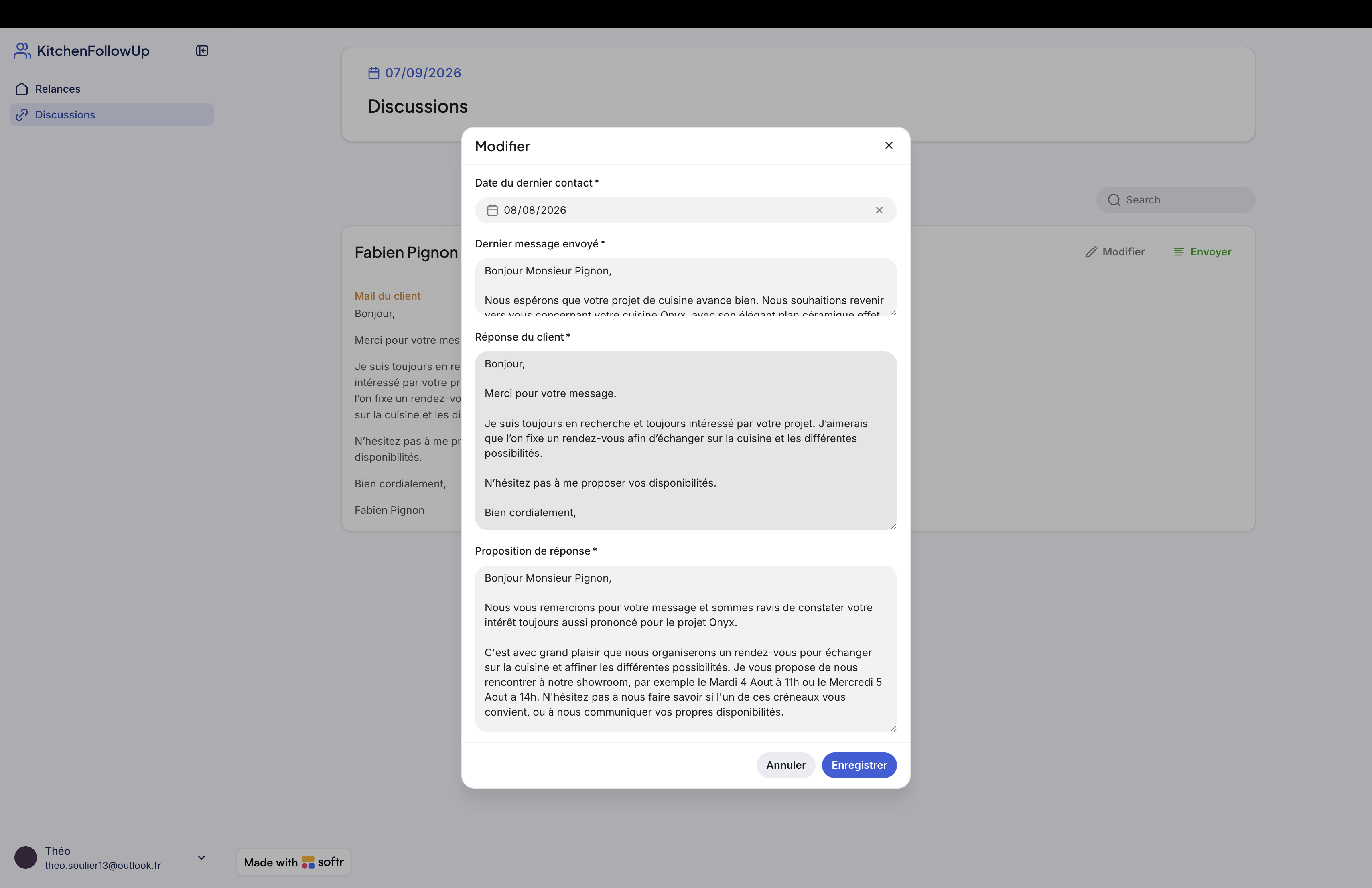 Modification de la proposition de réponse au client