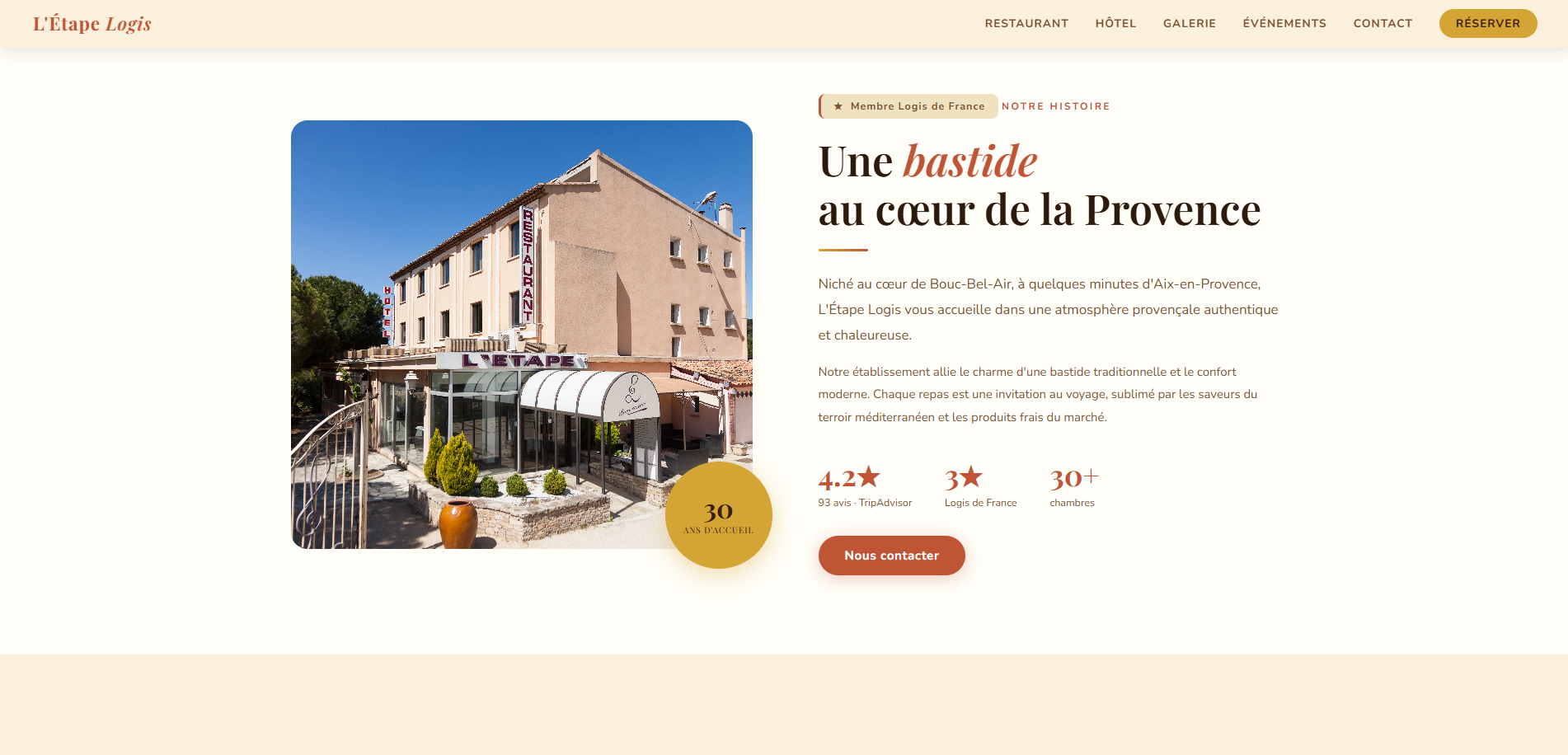 Page d'accueil du site L'Étape, hôtel-restaurant à Bouc-Bel-Air